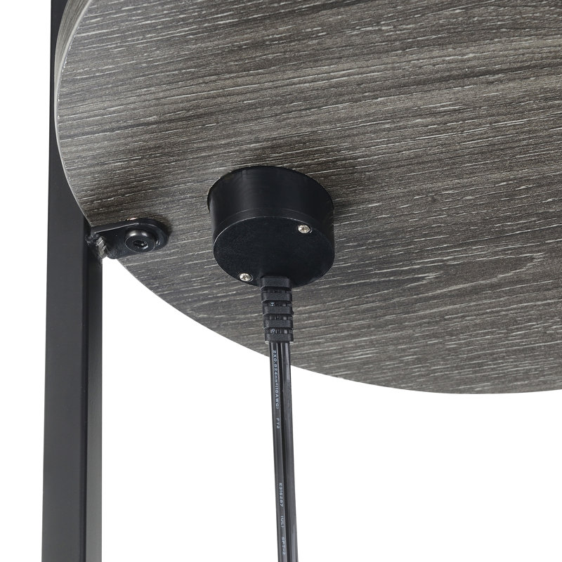 Ramos 3 Oval Tier End Table with USB Ports, Weathered Gray