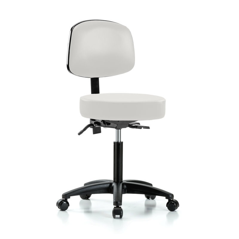 Tabouret de médecin réglable en hauteur avec dossier Channahon PERCH Walter | Hauteur du bureau: 18,5 à 24 po, H 42,75 po