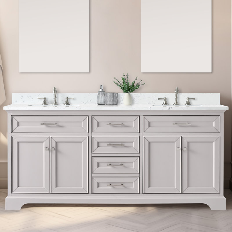 Ensemble de meuble-lavabo double 72 po Currahee, Taupe / nickel brossé