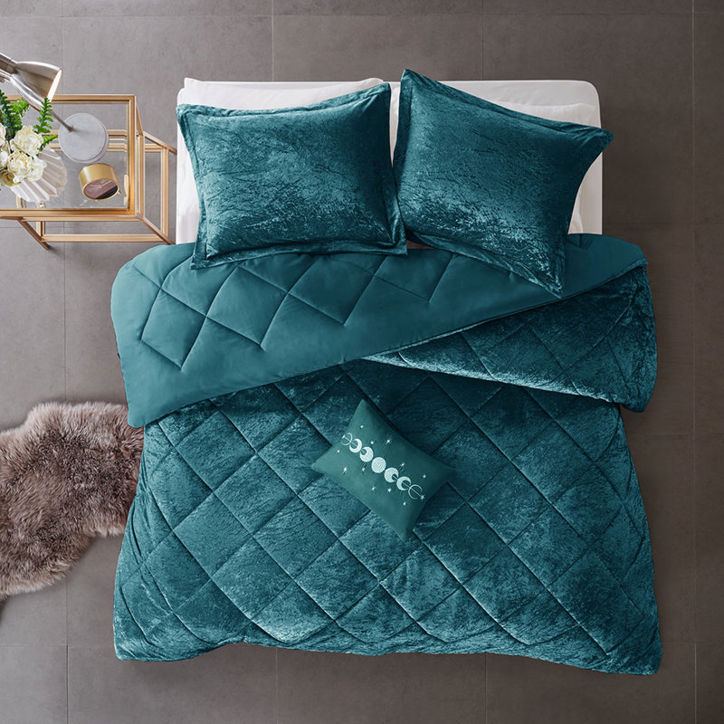 Édredon en velours simple / simple TG - Diamant bleu sarcelle avec coussin décoratif lavable à la machine, fer à vapeur pour une finition lustrée