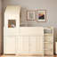 Lit mezzanine en bois avec bureau, tiroirs et armoires-867393475