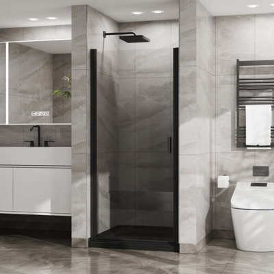 Porte de douche pivotante, finition de porte de douche en verre trempé épais de 1/4 pouce, conception semi-sans cadre