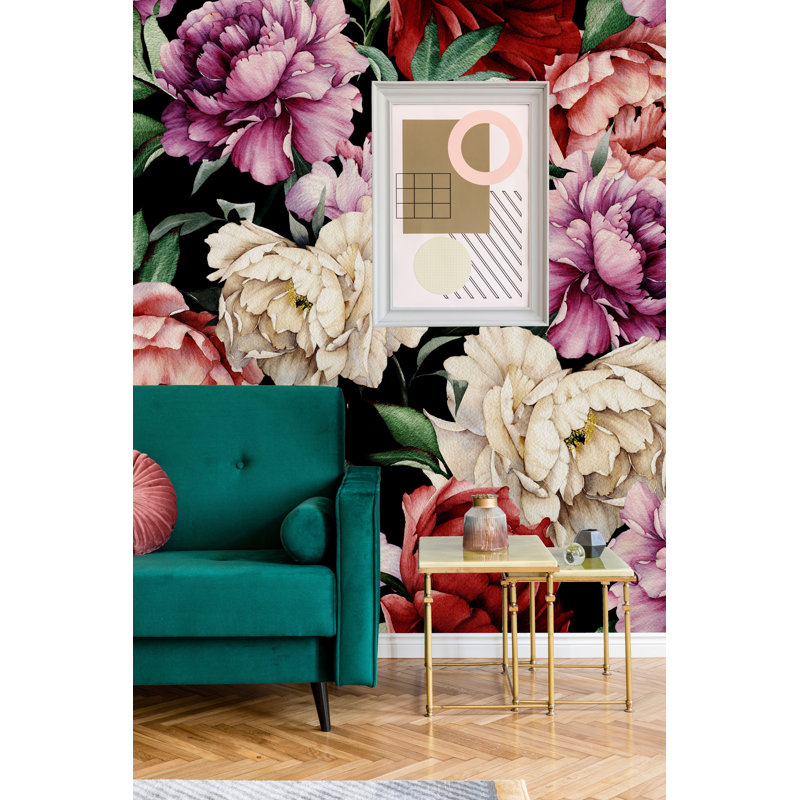 Murale 4 pièces Knightstown Peony, Rouge/vert, L 8,33 pi x l 100 po