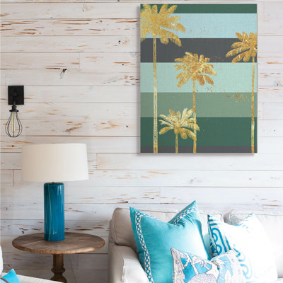 Glam Tropical Palms sur Green Bold Stripes par Ziwei Li - Peinture