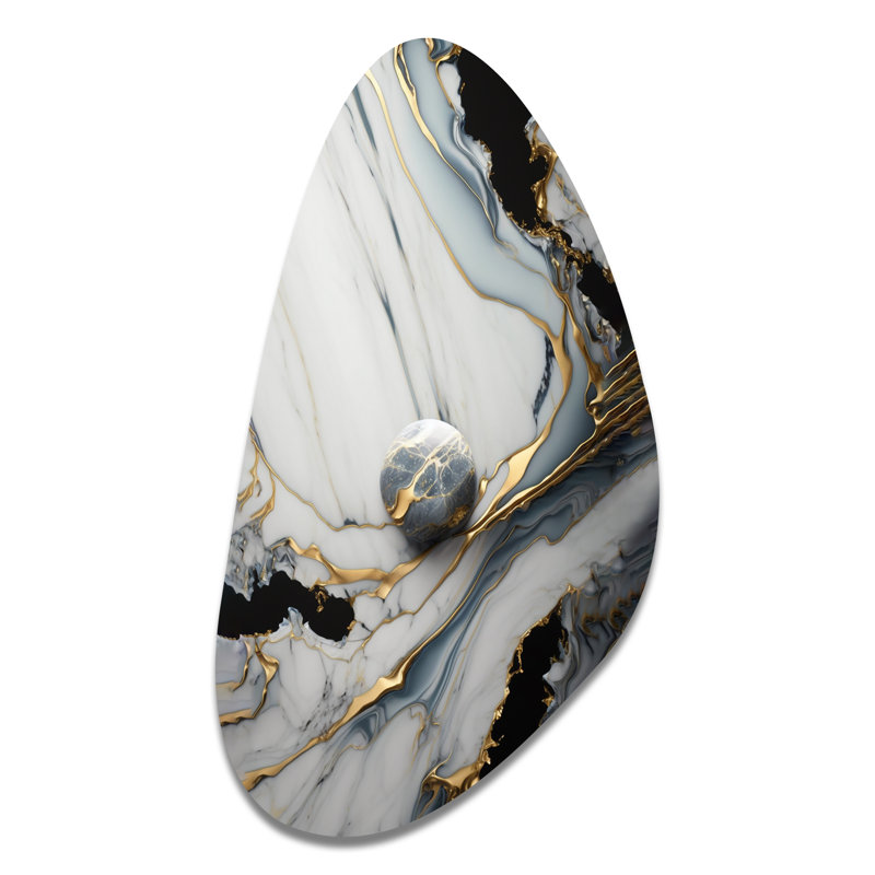 Abstract Geode Gold And White Marble III - Abstract Marble Fall Shape Assymterical Metal Wall Art, 39" H x 21" W x 1" D
