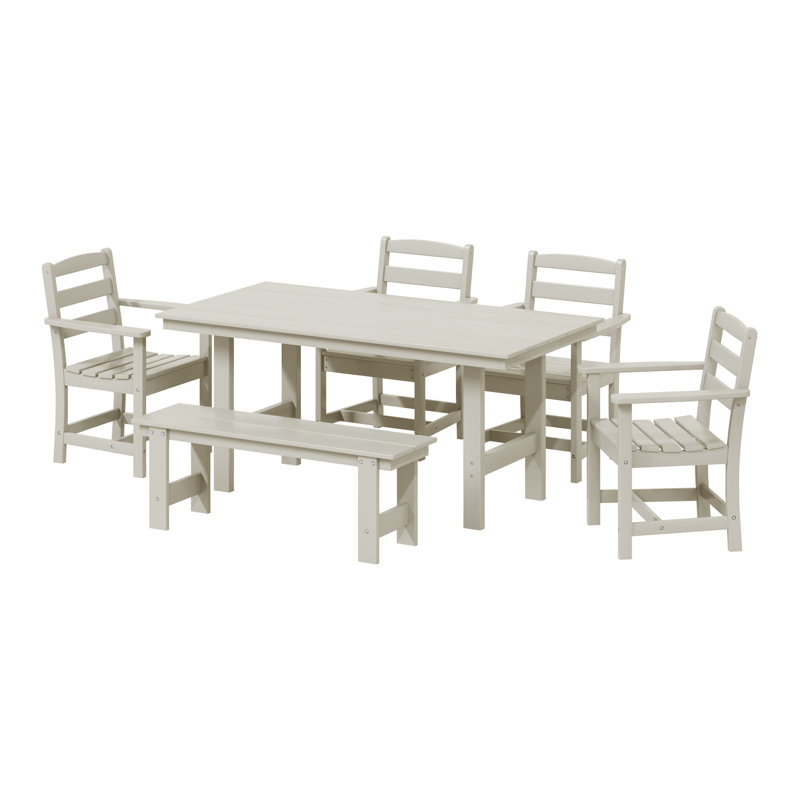 6-Piece Arm Chair Dining Set With Bench, Tan