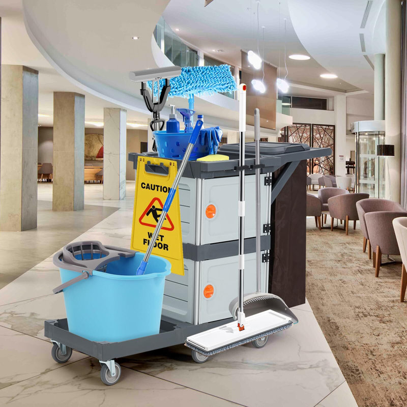 Chariot de nettoyage commercial avec 2 armoires