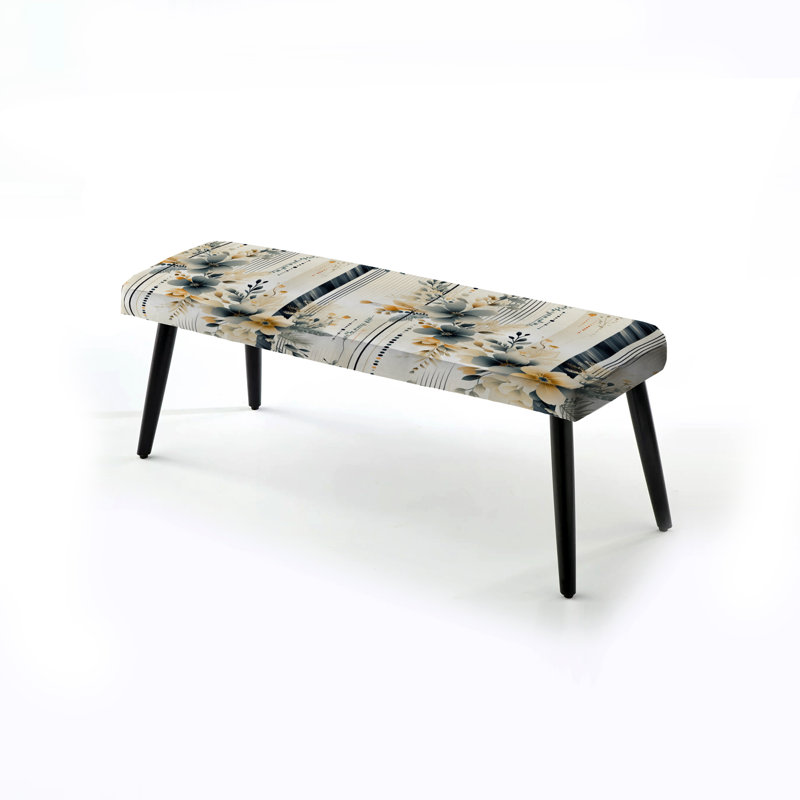Banc neutre rembourré avec motif floral gris neutre I