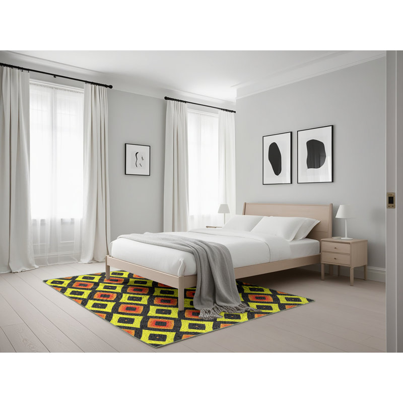 Tapis vert/rouge à motifs Gerharda, Rectangle 5 pi x 7 pi