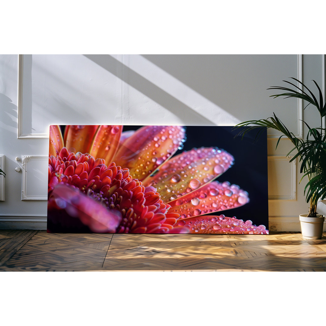 Wandbild 120x60cm Rote Blume Blüte Nahaufnahme Wassertropfen