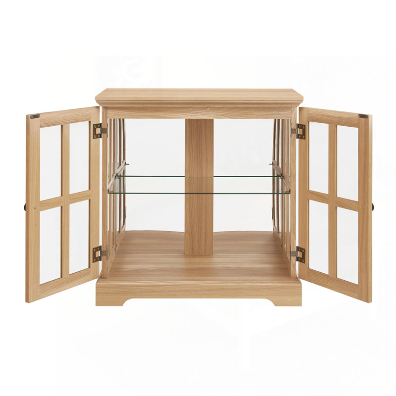 Exquisite Retro Display Cabinet with Adjustable Shelves and Lattice Doors, Oak