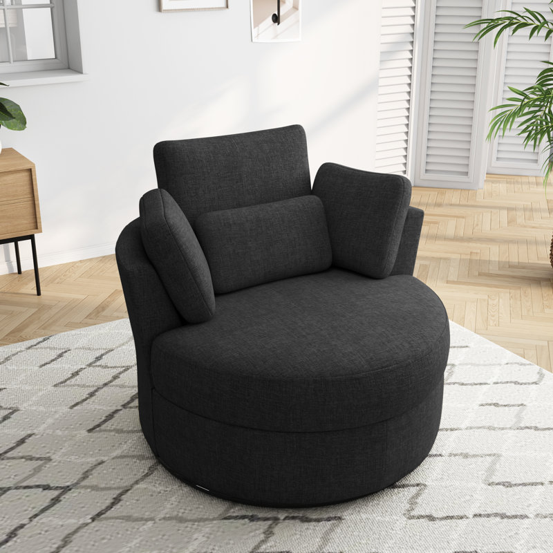 Fauteuil pivotant rembourré avec coussins Niama, Mélange de polyester noir / polyester