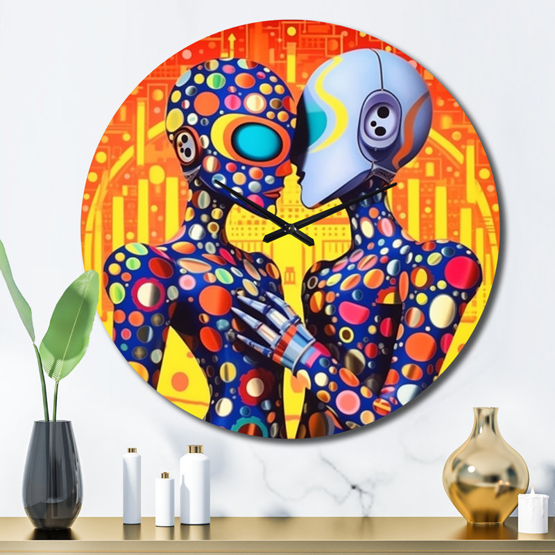 Horloge murale en métal Retro Robot Couple In Love VI, Grand
