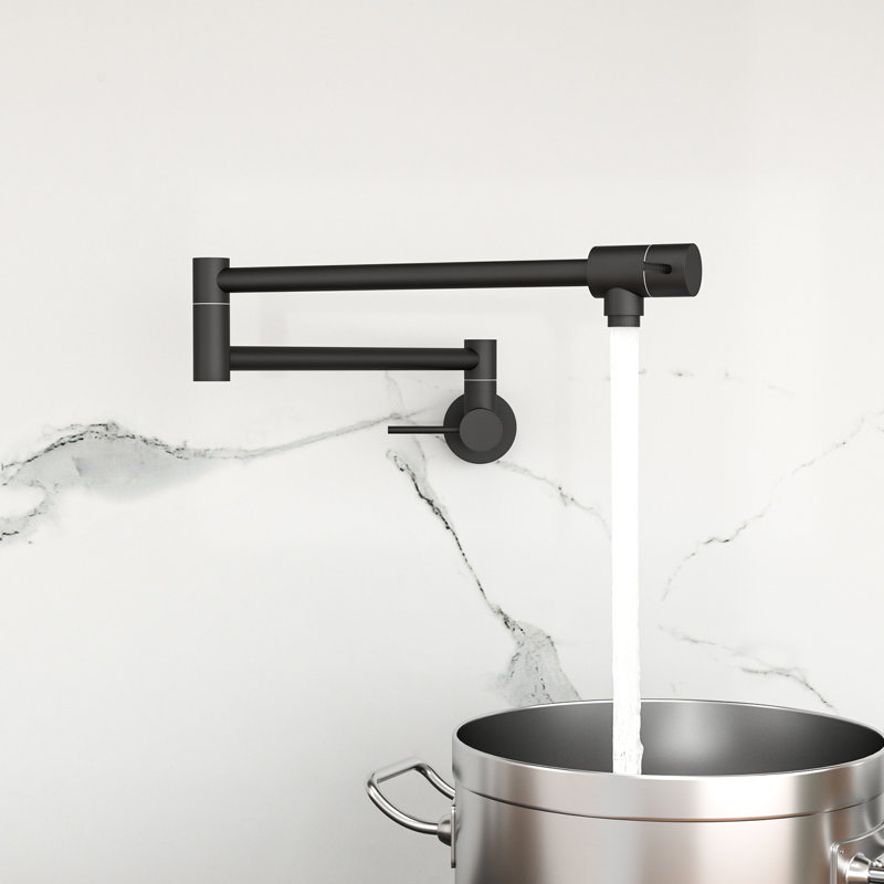 Wall Mount Kitchen Faucet - Pot Filler, Matte Black, Single Hole, 360 Rotatable, Two Handles, Save Counter Space Mounted Filler