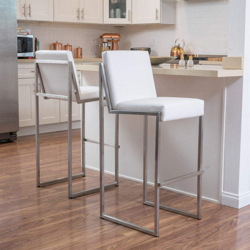 Marisol Upholstered Bar Stool with Metal Frame, White