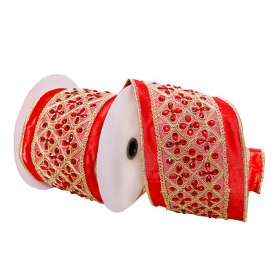 4"x5yd Jeweled Wired Edge Christmas Ribbon