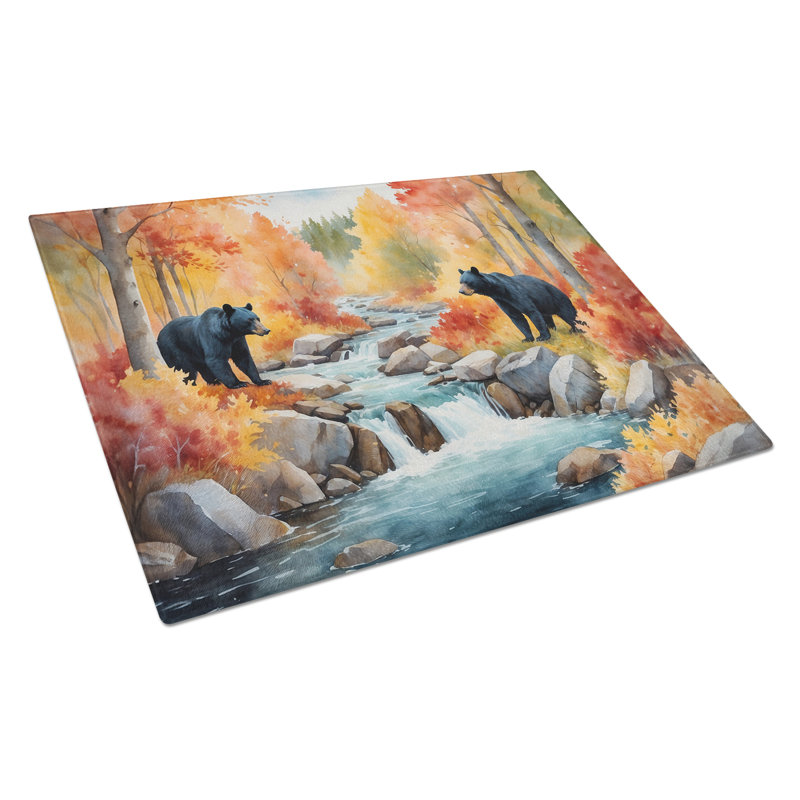 Bears Autumn in the Woods Glass Cutting Board