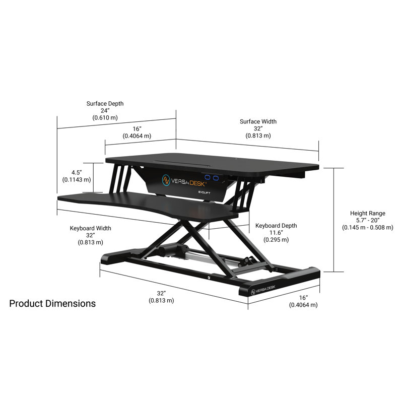  Convertisseur de bureau électrique debout 32 po VersaDesk EvoLift, 5.7" H x 32" W x 24" D