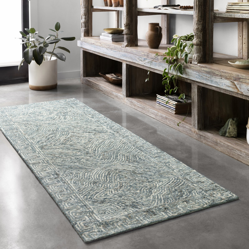 Tapis décoratif denim en laine Touffeté à la main à motif abstrait Yancheva