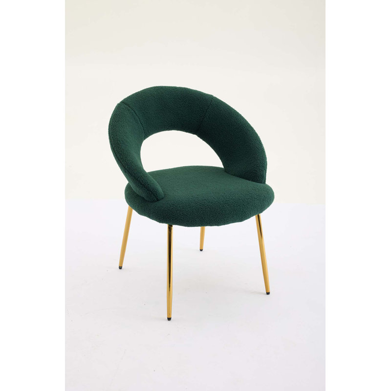 Ensemble de 1 chaises de salle à manger en tissu Teddy avec dossier incurvé et pieds en métal pour la cuisine ou la salle à manger