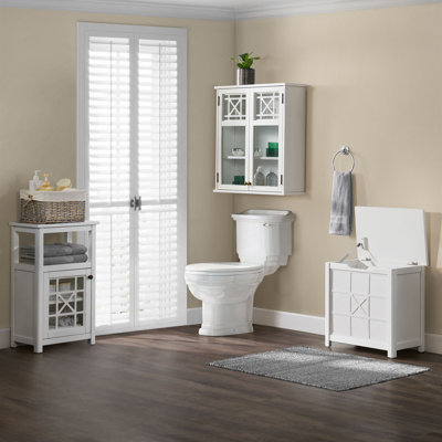 Hembree 3 Pc Bathroom Set With Wall Mounted Cabinet, Hamper And Floor Cabinet