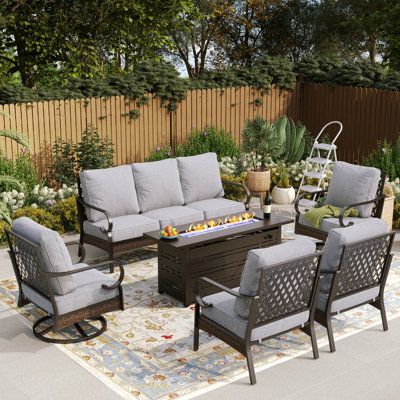 7 - Person Outdoor Patio Conversation Set With 2 Swivel Lounge Chairs & Fire Pit Table