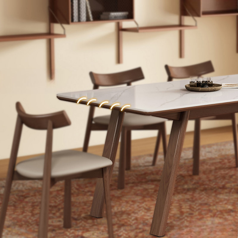 Solid Ash Wood Rock Plate Dining Table Set, 29.52"H x 59.05"L x 31.49"W