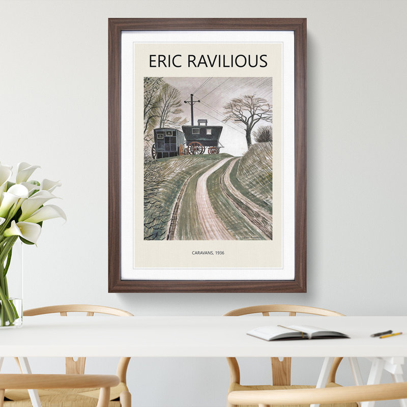 Cart on Hill by Eric Ravilious - Picture Frame Art Prints, Walnut, 48cm H x 36cm W x 2cm D