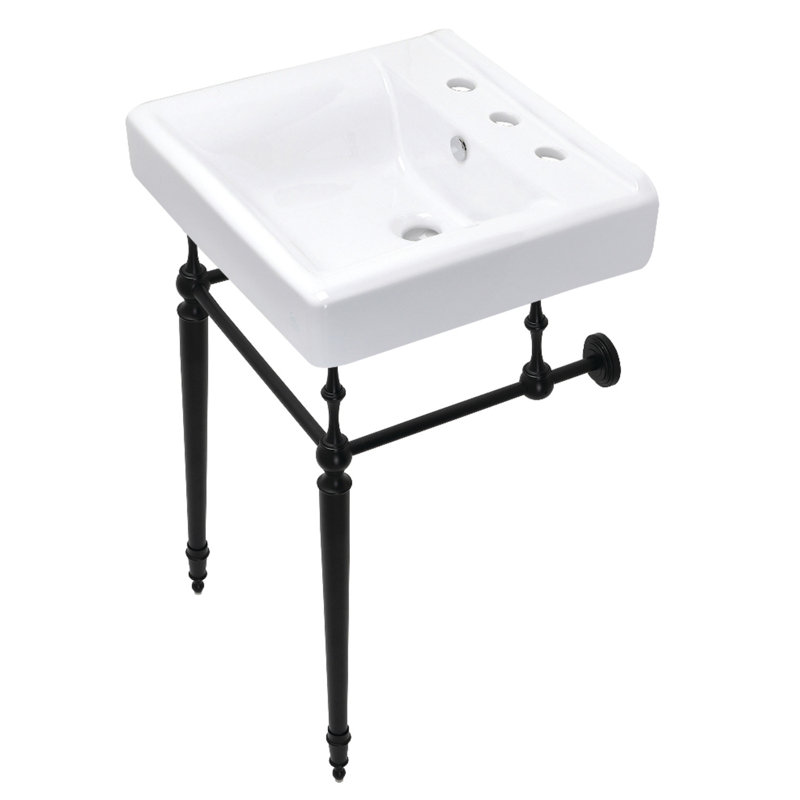 Lavabo de salle de bain console rectangulaire en céramique avec trop-plein Edwardian, Noir mat