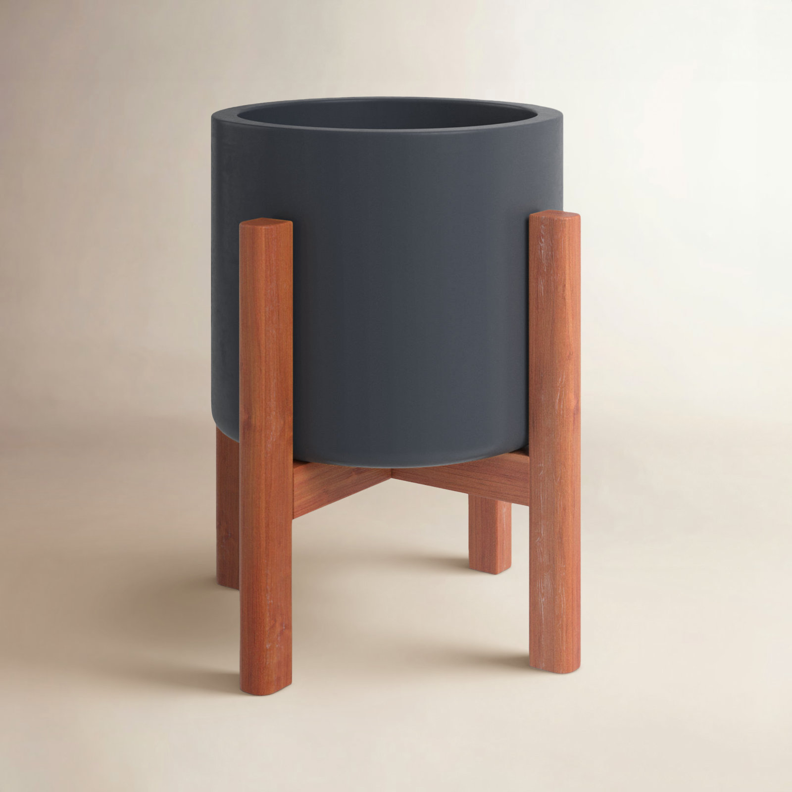 Finnegan Handmade Pot Planter, Black/Walnut