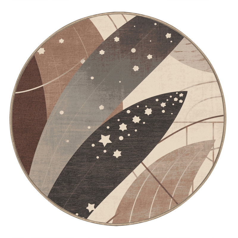 Machine Washable Parrilla Christmas Cactus Eclectic Arc Rug in Gray – Beige Binding, 4' Round