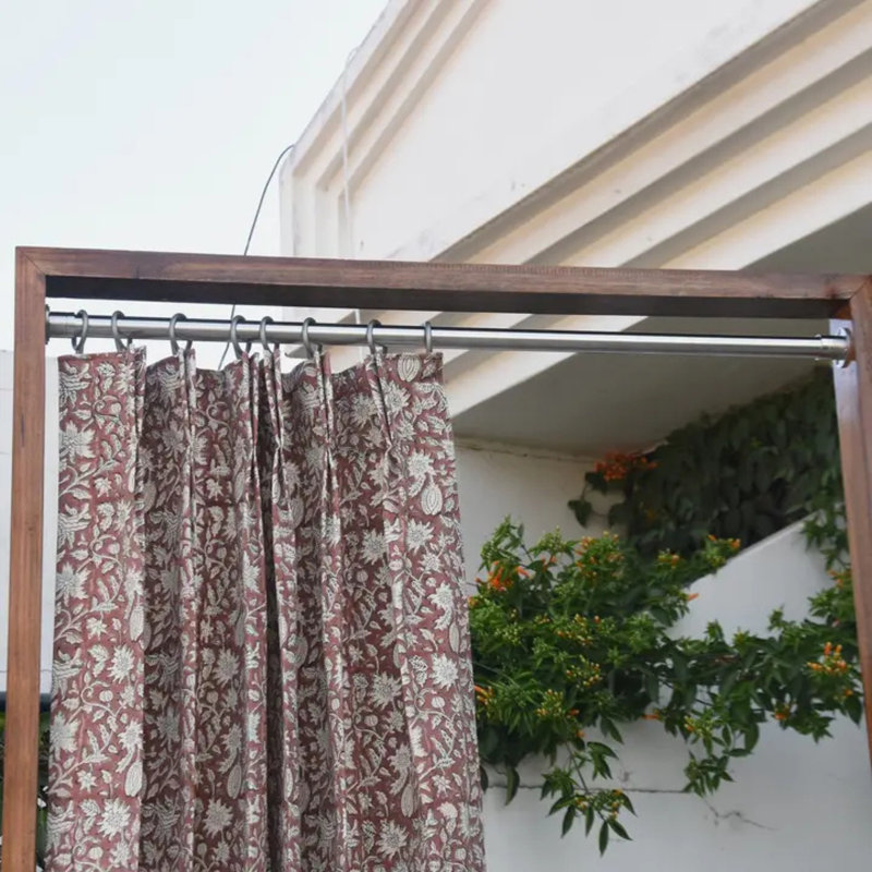 Fabdivine Soft or Boho Cotton Brown Floral Hand Block Print Pinch Pleated Curtains, Elegant Window or Kitchen Drapes Room Darkening, Blackout Fabric, Manikarnika