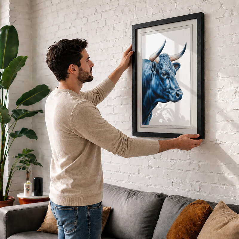 Blue Bull Portrait Modern - Print, Unframed, A1 - 84.1 x 59.4 cm