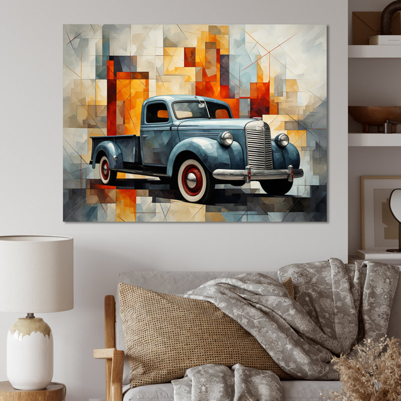 Pickup Truck Geometric Abstraction I - Transportation Canvas Art Print, H 12 po x l 20 po x P 1 po, Toile tendue