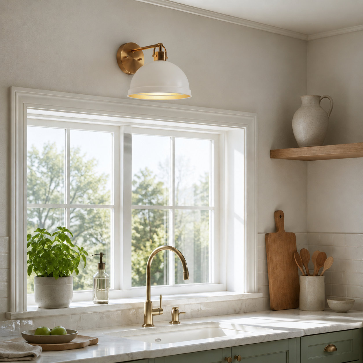 Single Light Steel Dimmable Armed Sconce, White