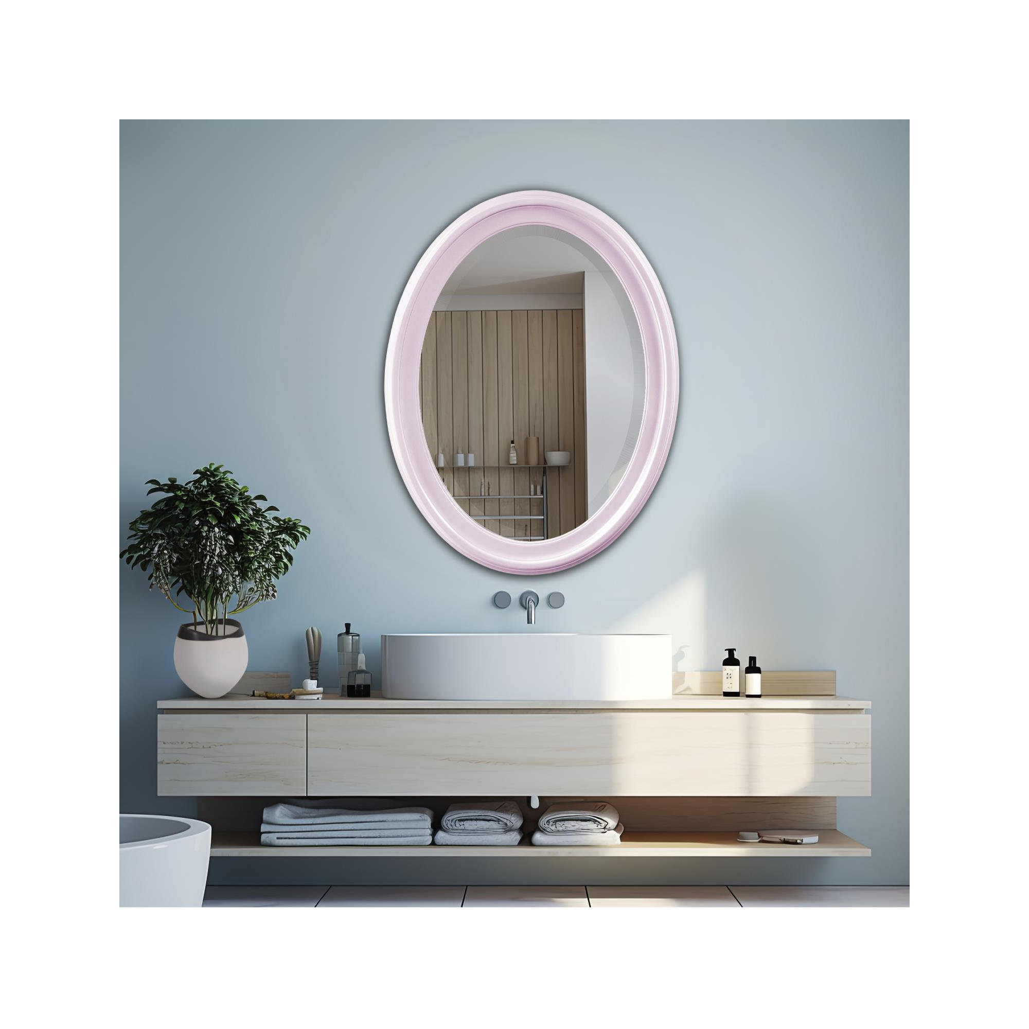 Borna Solid Wood Oval Mirror, Lilac
