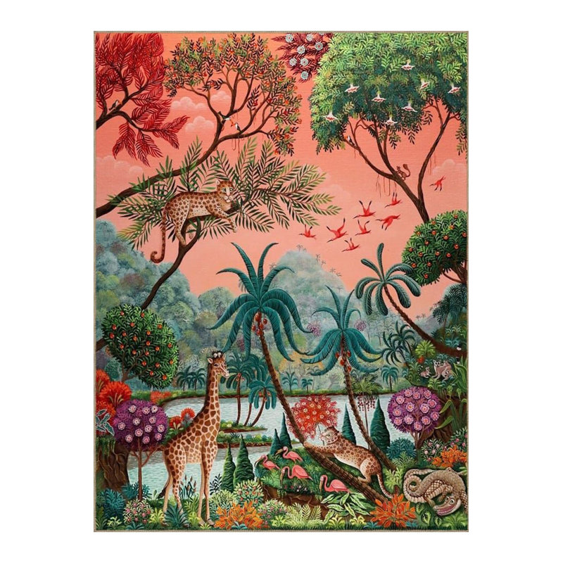 Tapis décoratif moderne lavable à motif léopard girafe, Sous-tapis rectangulaire 2 pi 6 po x 4 pi 11 po