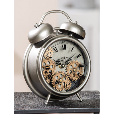 Roman Numeral Metal Mechanical Tabletop Clock