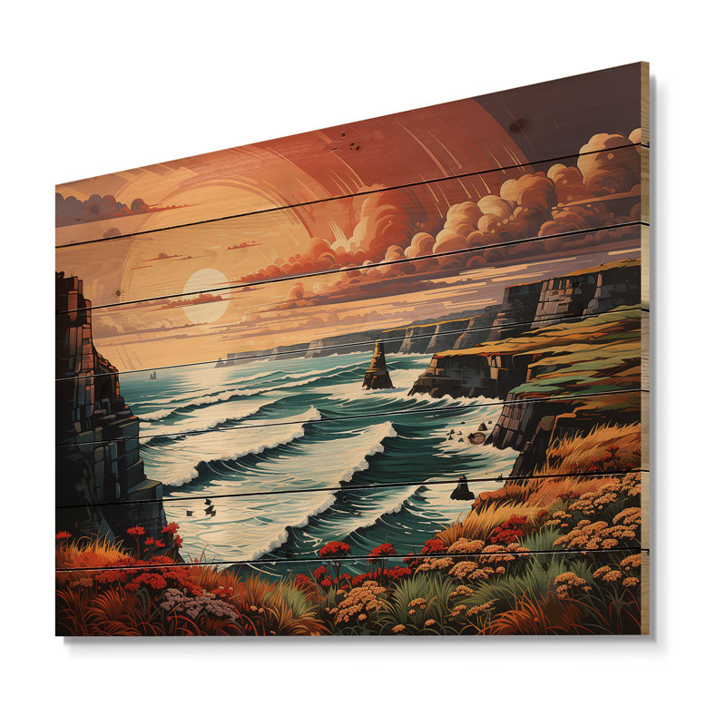 Irlande, falaises de Moher II sur bois, H 30 po x l 40 po x P 0,78 po