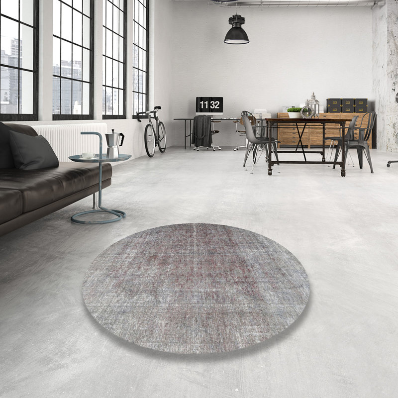 Tapis en laine rouge / gris, Rond 8 pi
