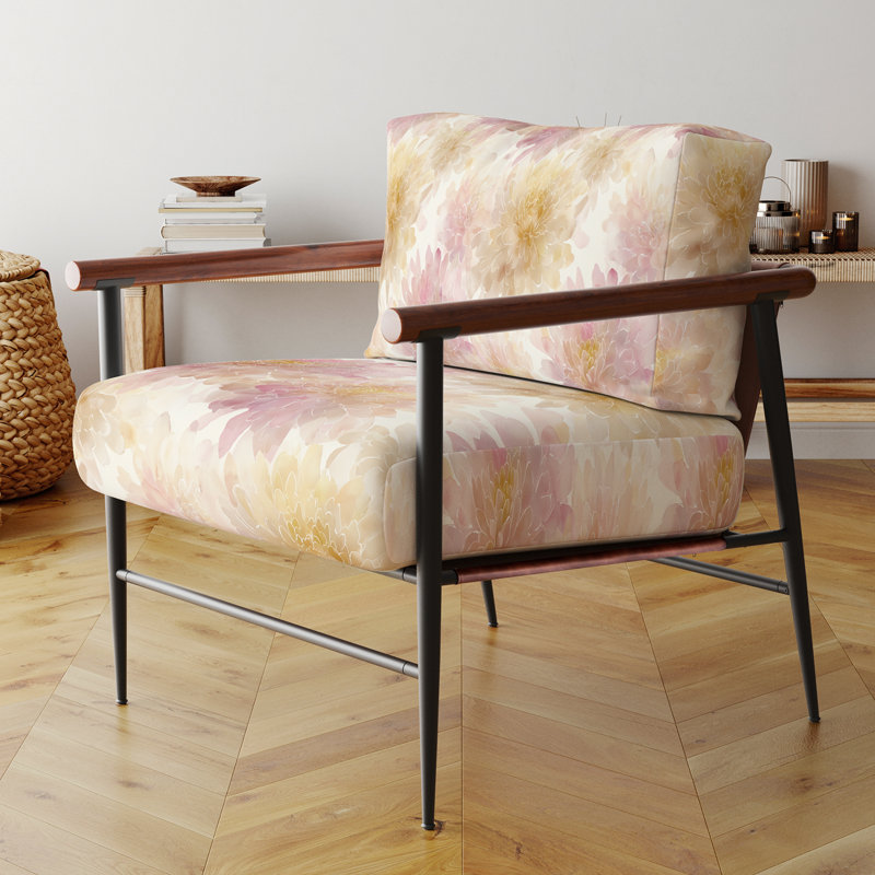 Chaise d'appoint floral Floral, Bras ronds bruns