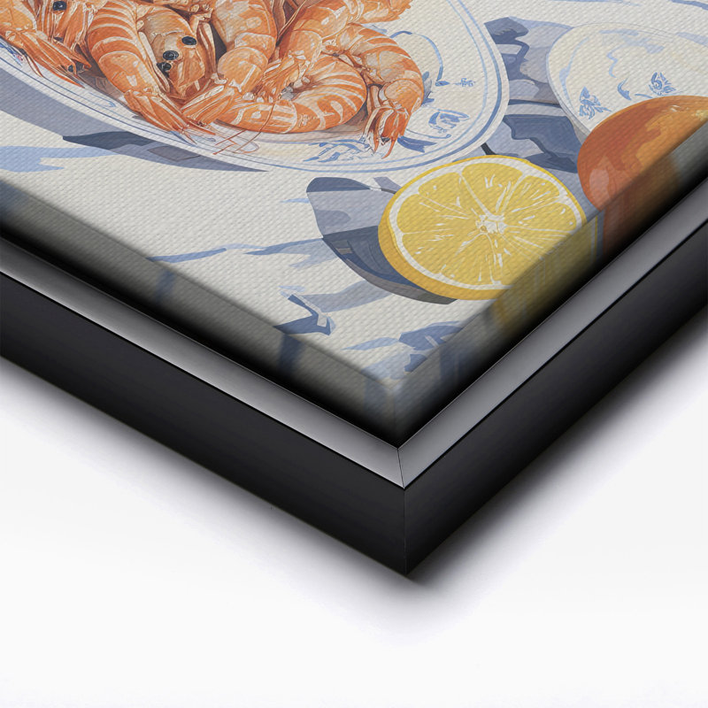 Prawns and Oranges, Black Framed, Canvas, 08"H x 10"W
