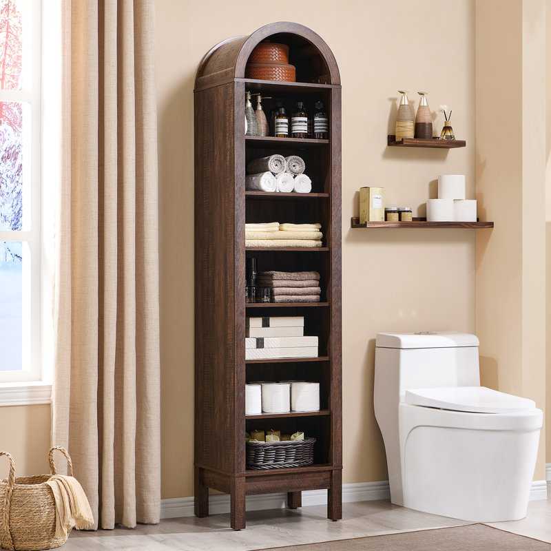 71" H Arched Engineered Wood Bathroom Storage Cabinet, Brown, 1