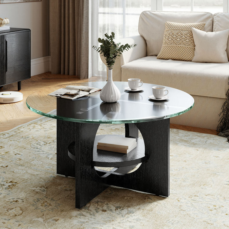 Table basse ronde en verre, Noir