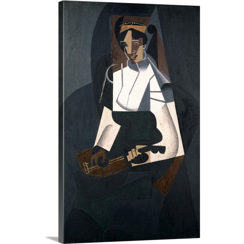 «Woman With Mandolin, After Corot» par Juan Gris - reproduction d'art sur toile, H 24 po x l 16 po x P 1,25 po, Toile tendue