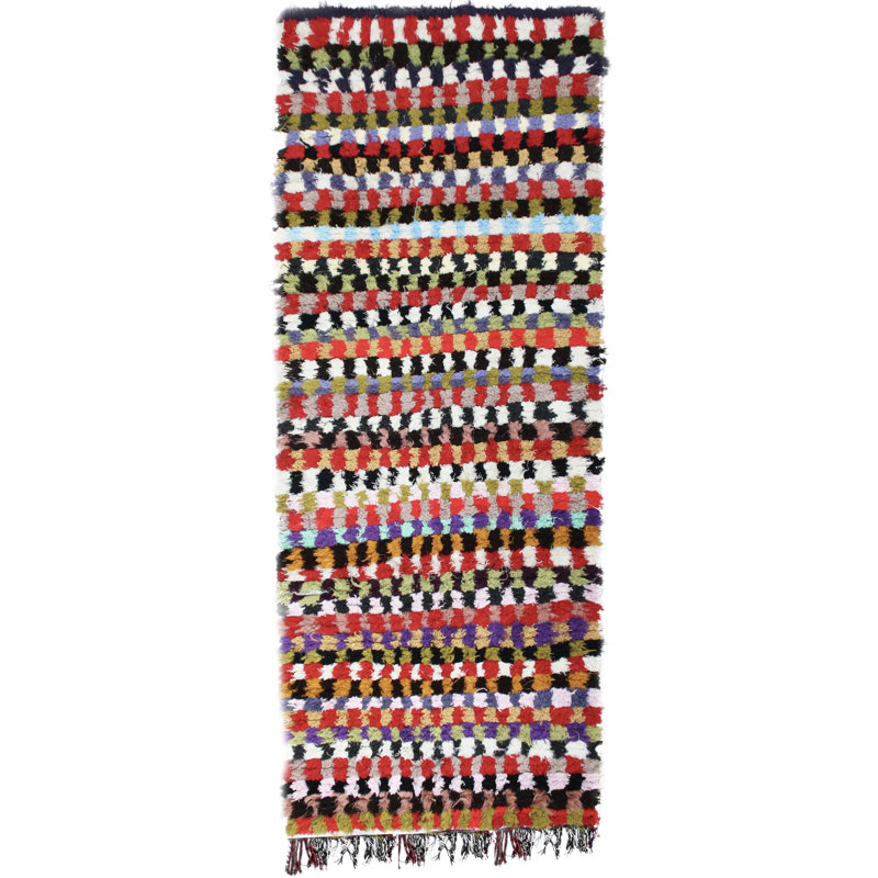 Tapis de couloir noir / rouge / brun clair en laine 3 pi 2 po x 8 pi
