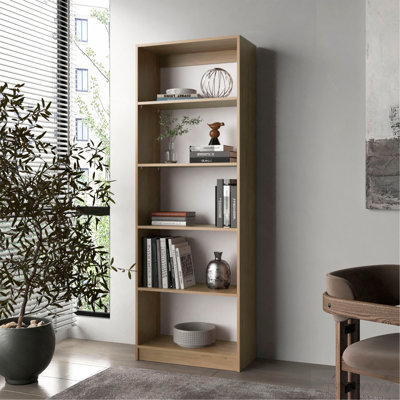 Dam Bookcase With Open Storage And 5 Shelves, Natural Oak And White