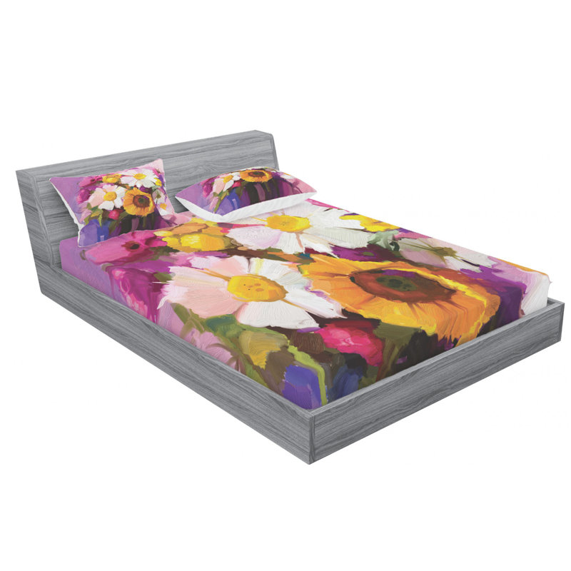Microfiber Patterned Fitted Sheet, Queen Fitted Sheet with 2 Pillowcases