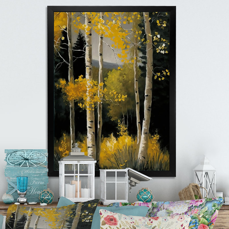 «Yellow Leaf Birches in the Forest III», reproduction sur toile, Toile avec cadre photo noir, H 20 po x l 12 po x P 1 po