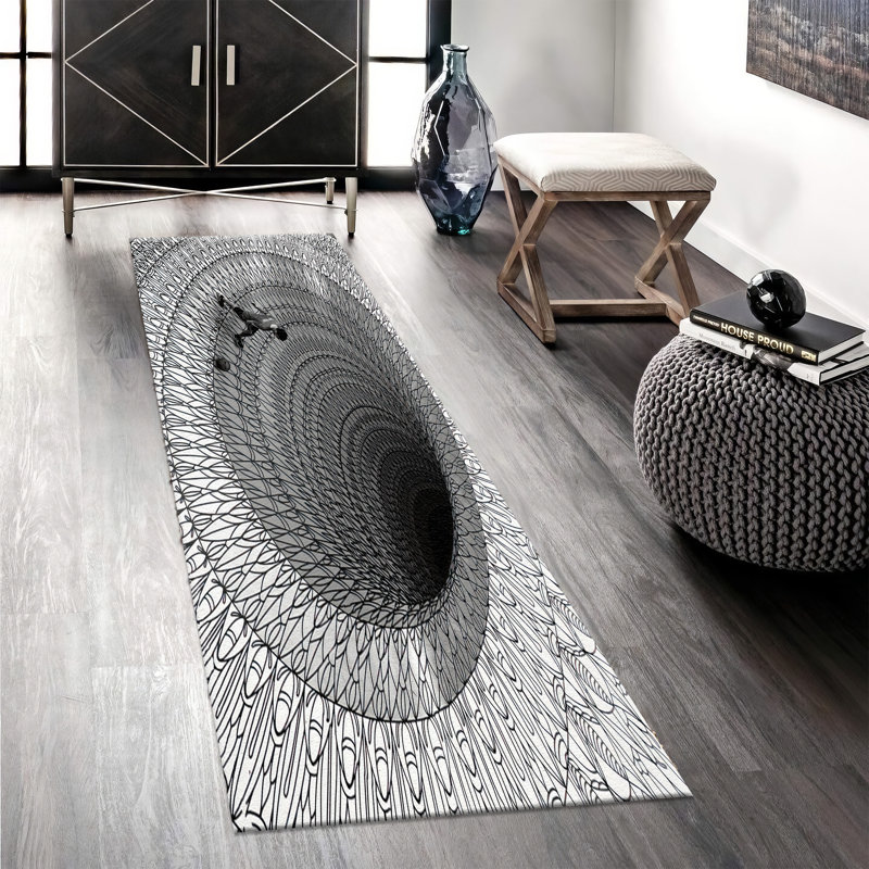 Floral Elegance Non Woven Thin Type Printed Rug for Sophisticated Interior Decor with Intricate Design, Runner 2'8" x 6'7"